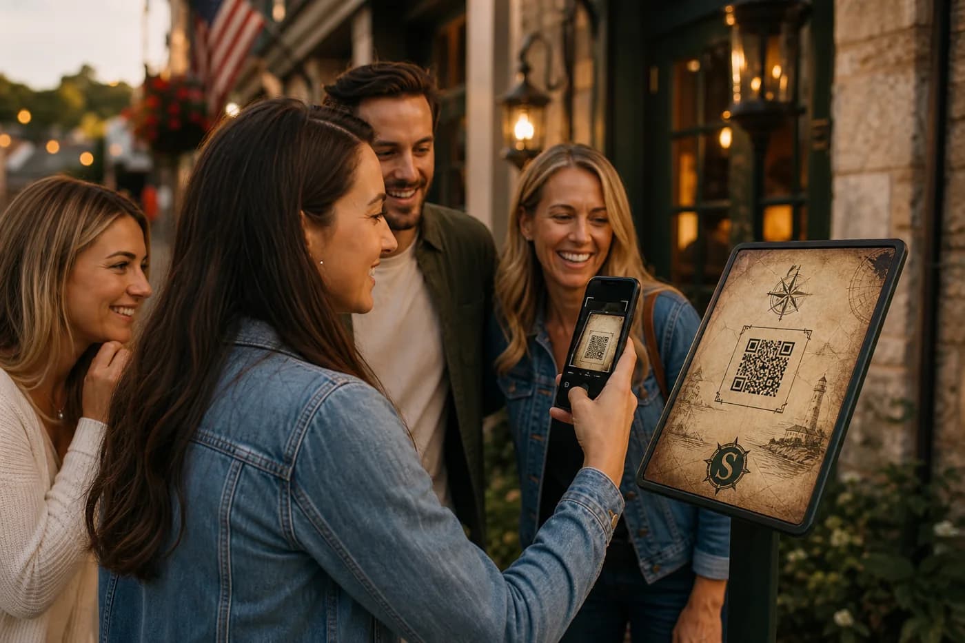 Players scanning a Stormhaven mystery QR marker with a phone